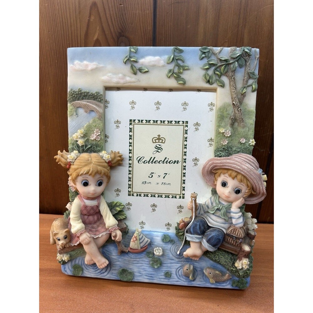 Montefiori Collection Picture Frame Holds 5"x7" Photo Boy Fishing Girl Playing